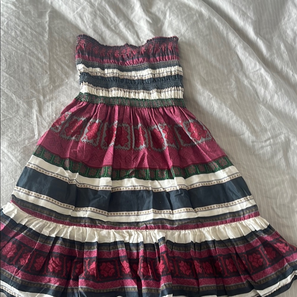 Striped Strapless Dress with Floral Accents